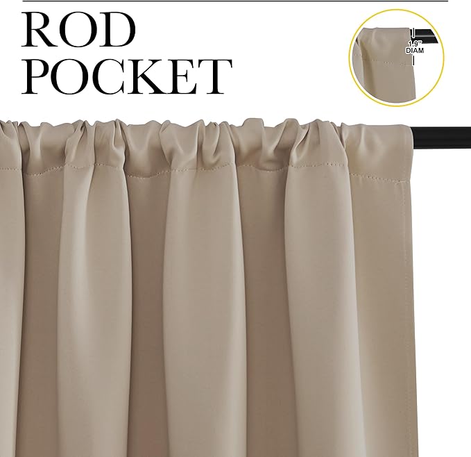 NICETOWN RV Blackout Curtains for Camper Windows, Taupe, 34" x 30", Set of 2, Kitchen Curtains, Short Blackout Drapes, Thermal Insulated Rod Pocket Window Treatment Draperies for Nursery