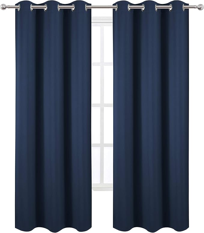 LEMOMO Navy Blue Blackout Curtains 34 x 84 Inch Length/Set of 2 Curtain Panels/Thermal Insulated Room Darkening Blackout Curtains for Bedroom