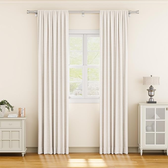 YaFex Curtain Rods 2 Pack 32-84 Inch, Heavy Duty 1 Inch Curtain Rod, Silver Long Adjustable Window Treatment Rods, Modern Design, Easy Installation