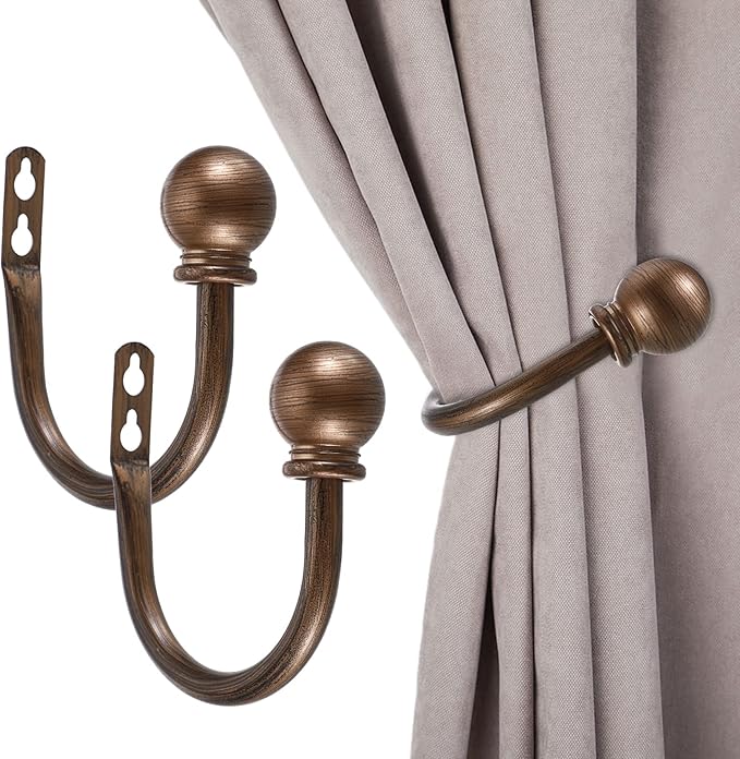 Sumnacon Set of 2 Decorative Curtain Holdbacks, Wall Mounted Aluminum Alloy Window Drapery Tiebacks for Bedroom, Livingroom Office Come with Screws, Red Bronze