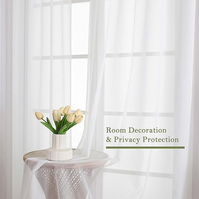 Lecloud White Sheer Curtains 84 Inches Long 2 Panels, Solid Airy Voile Extra Wide Curtain Drapes, Elegant Light Filtering Window Treatments for Living Room Bedroom with Dual Rod Pocket, 59" W x 84" L