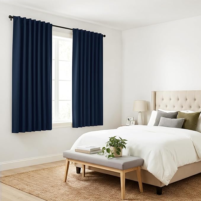 PONY DANCE Navy Curtains for Bedroom - Kids' Room Blackout Drapes Thermal Insulated Window Covering Room Darkening Privacy Protect, 42 x 63 Inches, Navy Blue, 2 PCs
