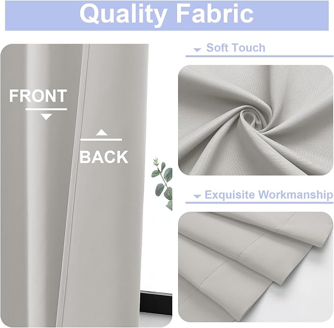 Simplebrand Ava Natural Short Blackout Curtains for Bedroom 54 Inches Long 2 Panels Set, Solid Thermal Insulated, Energy Saving Window Treatment Curtains Blackout Drapes, W40 x L54 Inch, Natural
