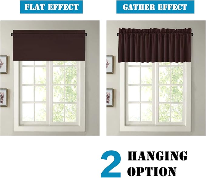 H.VERSAILTEX Blackout Valances for Windows,Kitchen Valance Curtains for Living Room/Bedroom/Bathroom/Basement Privacy Short Window Valance Curtains, 4 Panels 52" W x 18,Chocolate Brown
