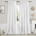 Nanspring White Linen Curtains for Living Room Farmhouse Light Filtering Semi Sheer Linen Drapes 106 Inches Long Extra Long Back Tab Curtains Ceiling to Floor for Large Window 2 Panels Set 52x106