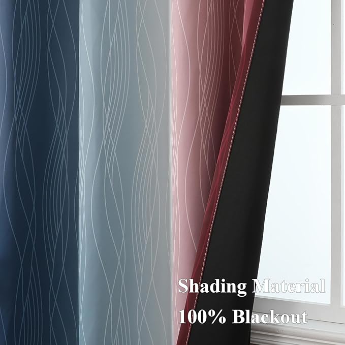 Estelar Textiler Navy Blue and Burgundy Red Ombre Blackout Curtains for Bedroom 102 Inch Long, Thermal Insulated Grommet Complete Room Darkening Gradient Drapes for Living Room, 52Wx102L,2 Panels