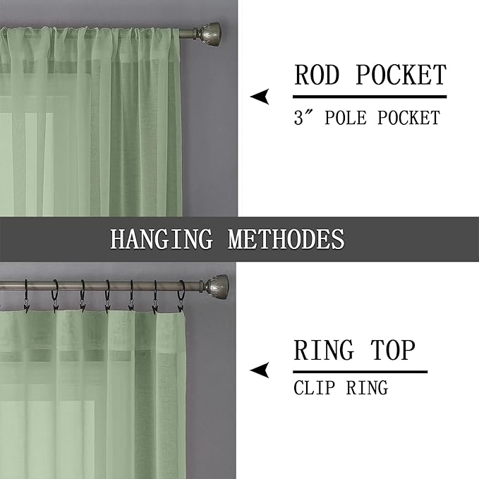 Tollpiz Sheer Curtains Linen Textured Bedroom Curtain Sheers Light Filtering Rod Pocket Voile Curtains for Living Room, 54 x 84 inches Long, Sage Green, Set of 2 Panels