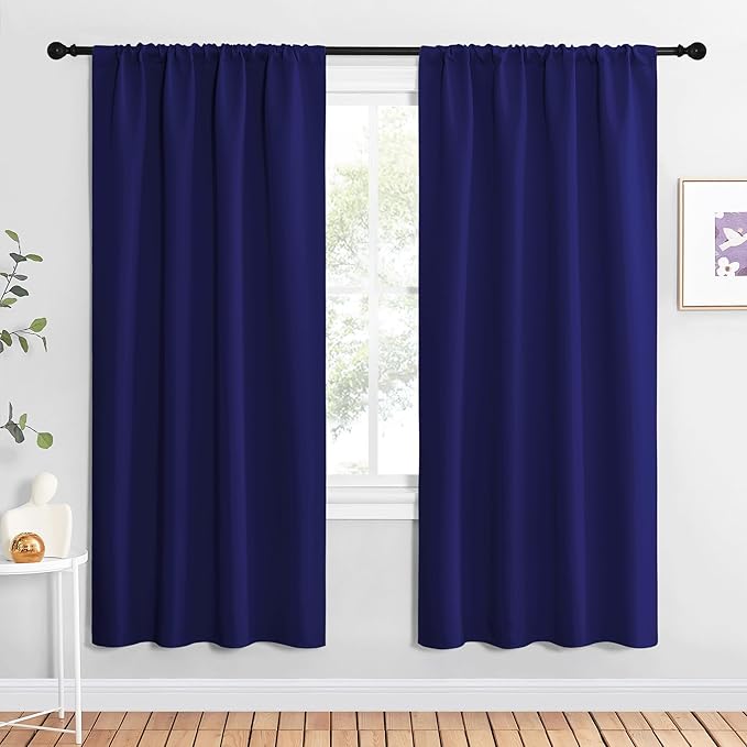NICETOWN Blackout Curtains for Living Curtains, Navy Blue, 1 Pair, 34-inch W x 72-inch L, Home Decorations Thermal Insulated Solid Pole Top Blackout Drapes for Living Room