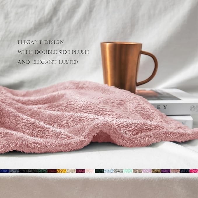 Exclusivo Mezcla Plush Fuzzy Fleece Bed Blanket Queen Size, Super Soft, Fluffy and Warm Blankets for Couch, Bed, All Season (Dusty Pink, 90x90 inches)