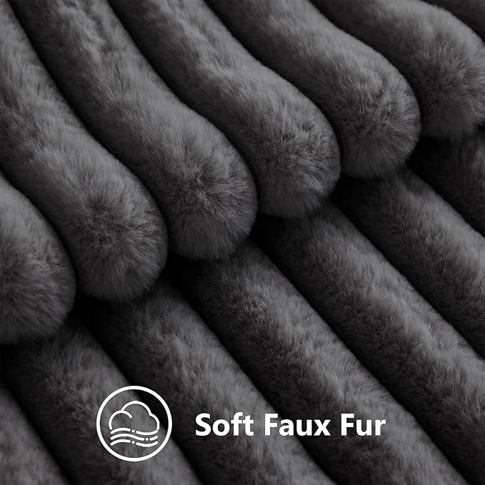 decorUhome Cozy Faux Fur Throw Pillow Covers 24x24 Set of 2 Decorative Soft Plush Striped Modern Farmhouse Boho Couch Euro Sham Pillow Cases with Velvet Back for Sofa Bed Living Room, Dark Grey