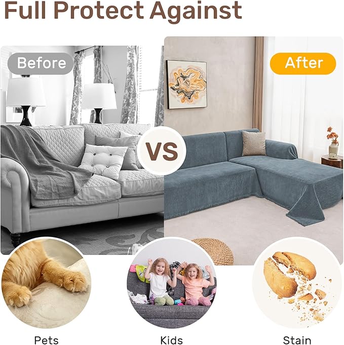 Sectional Couch Covers, 2 Pieces Washable L Shaped Couch Covers Sofa Blanket for Dogs Pet Friendly Sectional Sofa Slipcovers Furniture Covers,71"x118"+91"x134",(XXX-Large,Dusty Blue)