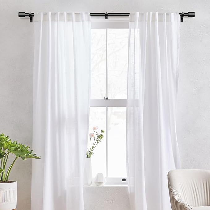 IFELS Heavy Duty Curtain Rods for Windows 66 to 120 Inch, 1 Inch Black Curtain Rods for Outdoor, Farmhouse, Bedroom, Kitchen, Living Room, Adjustable Easy Install Drapery Rod (A2,Black,30"-120")