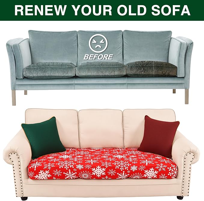 Smiry Printed Couch Cushion Covers, Stretch Soft Couch Covers for Sofa, Washable Non-Slip Sofa Slipcover Furniture Protector for Indoor and Outdoor (1 Pack, Red with White)