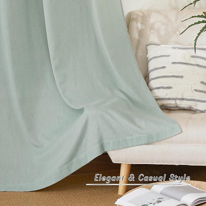 NICETOWN Sage Green Linen Kitchen Window Curtains Over Sink, Grommet Thick Linen Sage Green Short Window Treatments Privacy Assured with Light Filtering for Bedroom/Bathroom, W34 x L36, 2 Panels