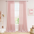 Nanspring Pink Linen Curtains 102 Inches Long Rod Pocket Back Tab Drapes 2 Panels Set for Kids Light Filtering Semi Sheer Pink Curtain 102 Length for Patio Door Bedroom 52x102