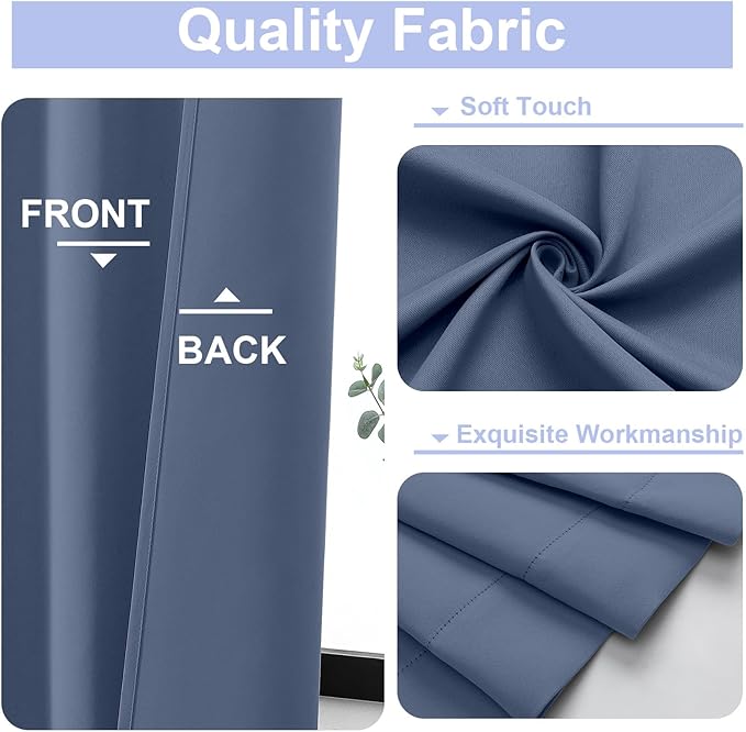 Simplebrand Ava Denim Blackout Curtains for Bedroom, 78 Inch Length, 2 Panels Set, Privacy Thermal Insulated Rod Pocket Window Curtains for Patio, French Door, W40 x L78 Inch