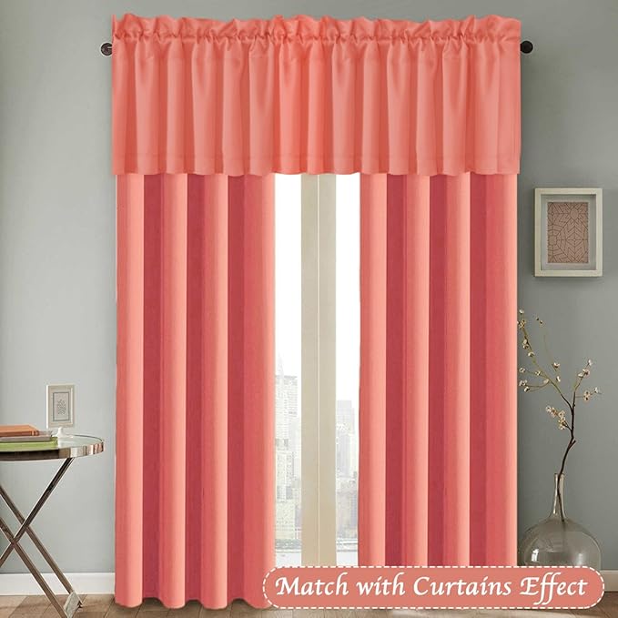 H.VERSAILTEX Blackout Valances for Windows,Kitchen Valance Curtains for Living Room/Bedroom/Bathroom Privacy Rod Pocket Short Window Valance Curtains, 4 Panels 52" W x 18,Coral