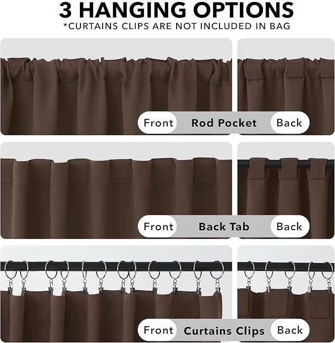 Deconovo Blackout Curtains, Thermal Insulated, W52 x L84 2 Panels, Back Tab, Machine Washable, Room-Darkening Drapes for Bedroom/Living Room Brown