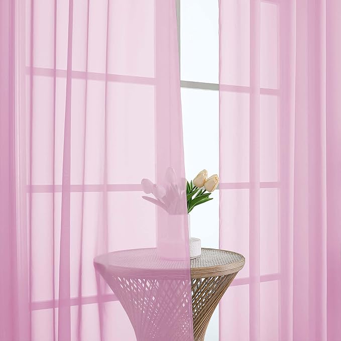 OWENIE Pink Sheer Curtains 120 Inches Long 2 Panels Set, Airy Lightweight Sheer Pink Curtains for Living Room Bedroom, Farmhouse Voile Filmy Rod Pocket Curtains Drapes, 2 Pcs, Each 59" Wx120 L Inch
