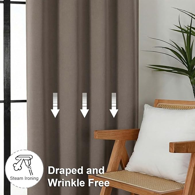 Simplebrand Ava Latte Blackout Curtains for Bedroom 63 Inch Length 2 Panels Set, Privacy Thermal Insulated Rod Pocket Door Window Curtains for Patio French Door Front Door, W40 x L63 Inch, Latte