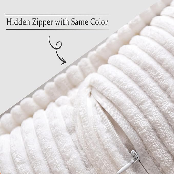 MIULEE Decorative Lumbar Throw Pillow Covers for Couch Bed Livingroom 12x20 Inch Set of 2 White Boho Accent Throw Pllows Broadside Striped Patchwork Soft Corduroy Pillowcases
