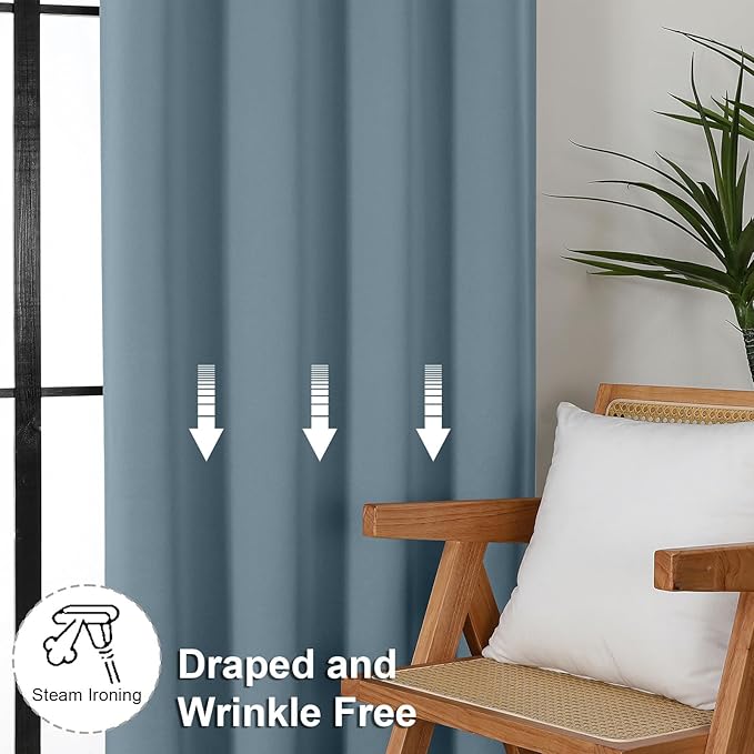 Simplebrand Stone Blue Blackout Curtains for Bedroom 102 Inches Long 2 Panels, Solid Thermal Insulated, Energy Saving Living Room Window Treatment Curtains Blackout Drapes, W50 x L102 Inch, Stone Blue