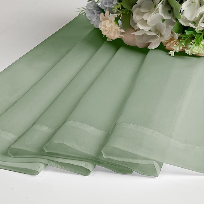 Lecloud Sage Green Short Sheer Curtains 14 Inch Length 2 PCS, Cafe Kithen Curtains with Dual Rod Pockets, Light Filtering Voile Valances for Living Room Bedroom Window Treatments, 40 W x 14 L Inch