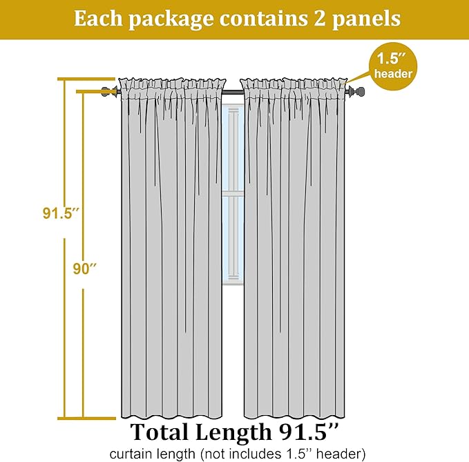 OWENIE Lemon Sheer Curtains for Bedroom Living Room 90 Inches Long, Elegant Solid Light Filtering Window Curtain Panles, Modern Rod Pocket Lemon Curtain, 2Pcs, Each 42" W x 90" L