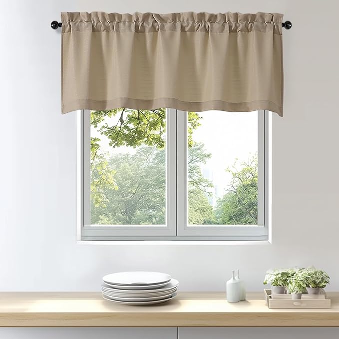 OWENIE Bob 1 PCS Camel Valances for Windows, Faux Linen Textured Kitchen Window Curtains Valance for Bedroom Living Room, Modern Soft Airy Solid Rod Pocket Bathroom Cafe Curtain, 60Wx22L Inch