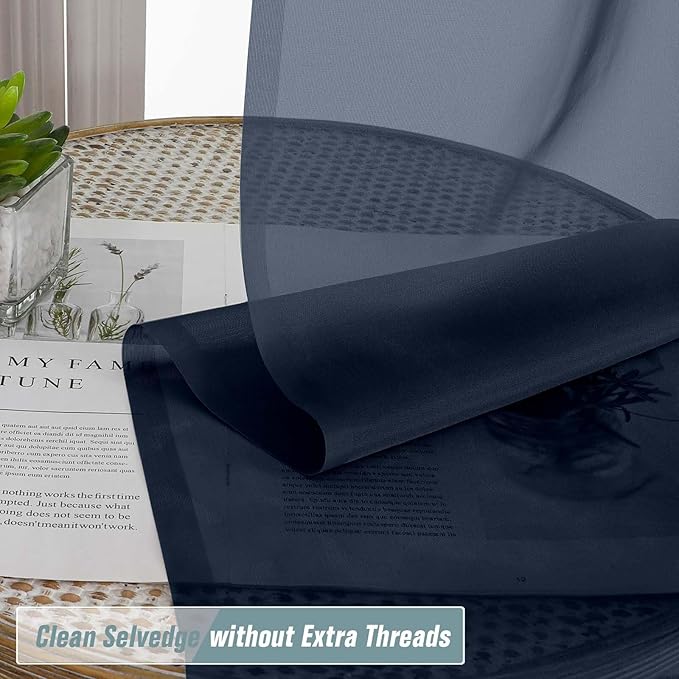 Navy Blue Window Sheer Curtains 45 Inches Length, Voile Short Curtains for Living Room Bedroom, Modern Soft Window Drapes 2 Panels Set, Top Dual Rod Pocket Design, 2x42Wx45L Inches