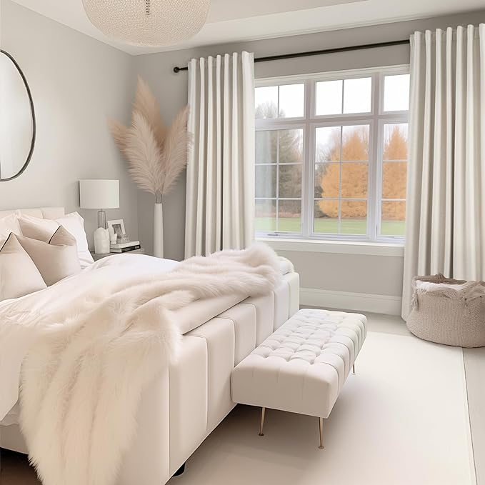 Topfinel 120 Inches Long Extra Long Pinch Pleat Faux Linen Curtains for Living Room,neutral Linen 100 Percent Blackout Floor To Ceiling Farmhouse Sound Absorbing Drapes 2 Panels for Track System 10 FT