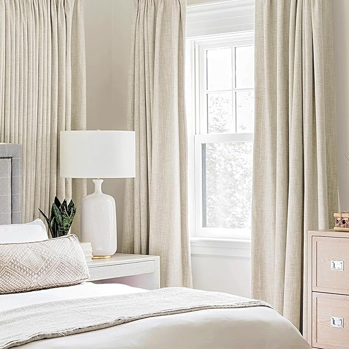 MIULEE 100% Blackout Linen Textured Curtains for Bedroom Solid Thermal Insulated Cream Grommet Room Darkening Curtains & Drapes Luxury Decor for Living Room Nursery 42 x 63 Inch (2 Panels)