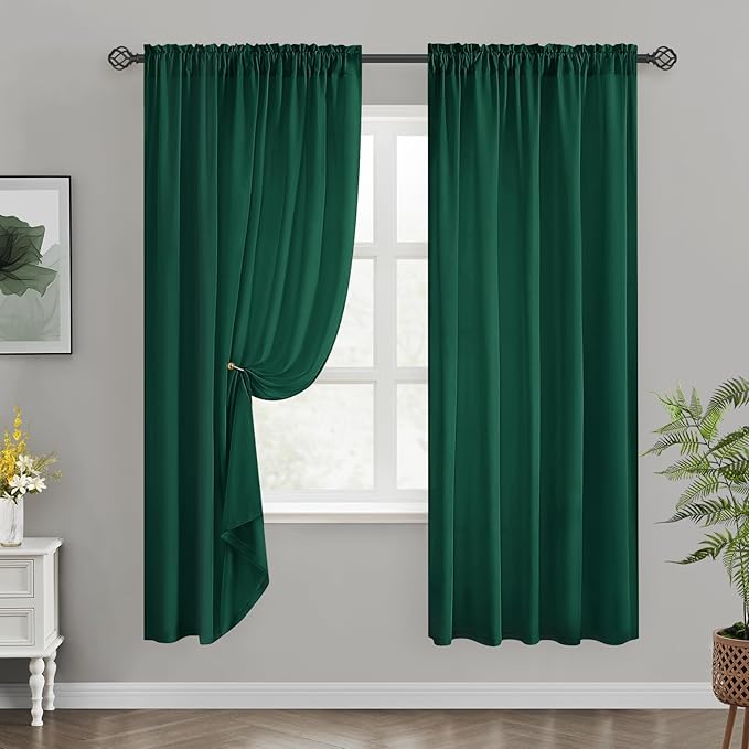 HOMEIDEAS Christmas Non-See-Through Hunter Green Privacy Sheer Curtains, 52 X 72 Inches Long 2 Panels Sheer Curtains Light Filtering Window Drapes for Bedroom Living Room