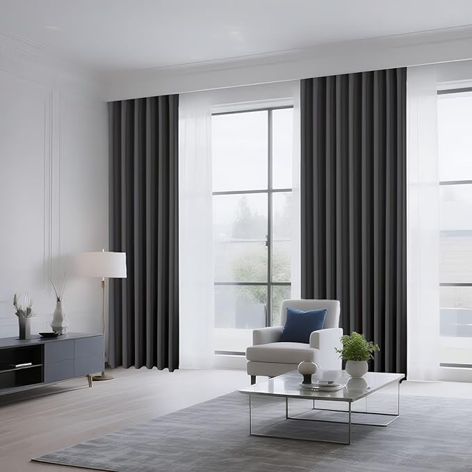 CUCRAF Dark Grey Blackout Curtains 96 inch Length 2 Panels Set, Rod Pocket Room Darkening Drapes for Bedroom Living Room, Insulated Thermal Light Blocking Window Curtain (W52 x L96 Inch)