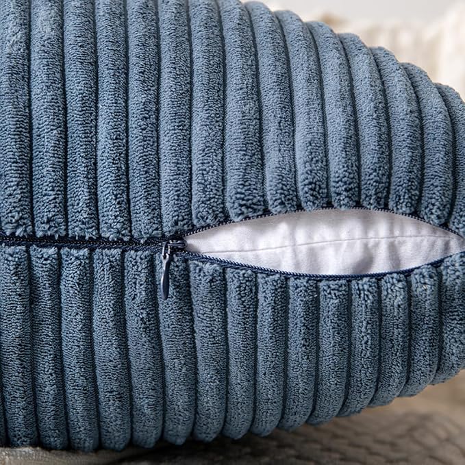 MIULEE Blue Decorative Lumbar Throw Pillow Covers 12x20 Inch for Couch Bed Sofa Pack of 2 Boho Farmhouse Throw Pillows Soft Cross Corduroy Patchwork Textured Cushion Cases