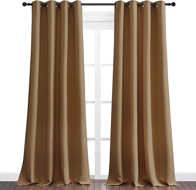 NICETOWN Sleek Blackout Curtains 102 inches Length for Windows, 2 Panels, Gold Brown, W55 x L102 -Inch, Noise Reducing and Block Draft Panels for Door Doorway Laundry Office Luxury Decor Theme