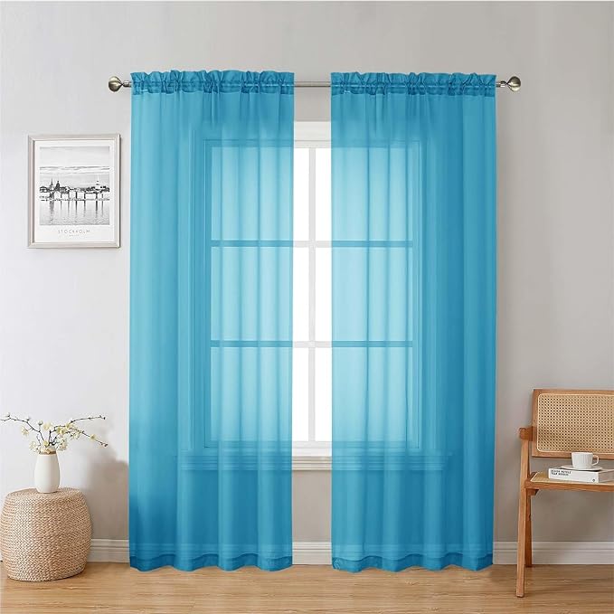 Lecloud Turquoise Sheer Curtains 78 Inches Long 2 Panels, Elegant Gauzy Airy Light Filtering Curtain, Voile Home Decor Drapes with Dual Rod Pocket for Bedroom Living Room, Each 42" W x 78" L