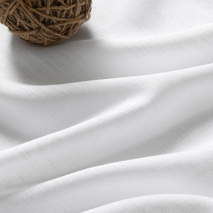 Nanspring Linen White Curtains 2 Panels Set Back Tab Light Filtering Semi Sheer Drape Extra Long for Living Room Modern Farmhouse Decor Linen Textured Curtain for Floor to Ceiling Window 52x228
