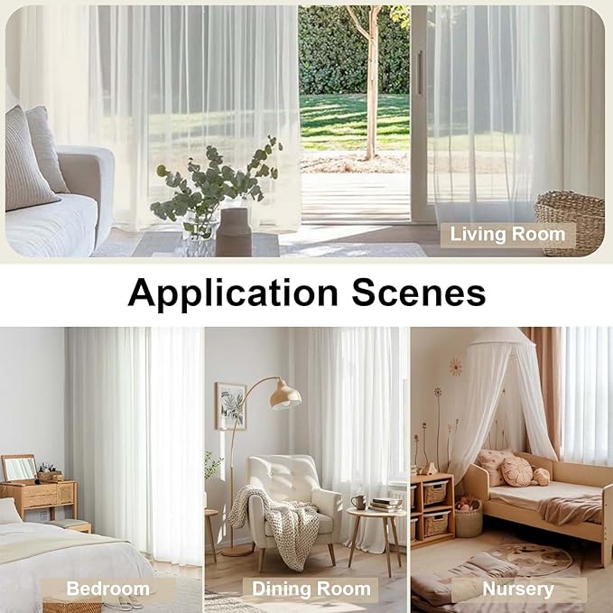 OWENIE Sheer Curtains 96 Inch Length, Elegant Sheer Curtains for Bedroom, Window Voile Sheer Curtain Panels/Drapes/Treatment for Living Room, 2Pcs, Each 42" W x 96" L, Ivory