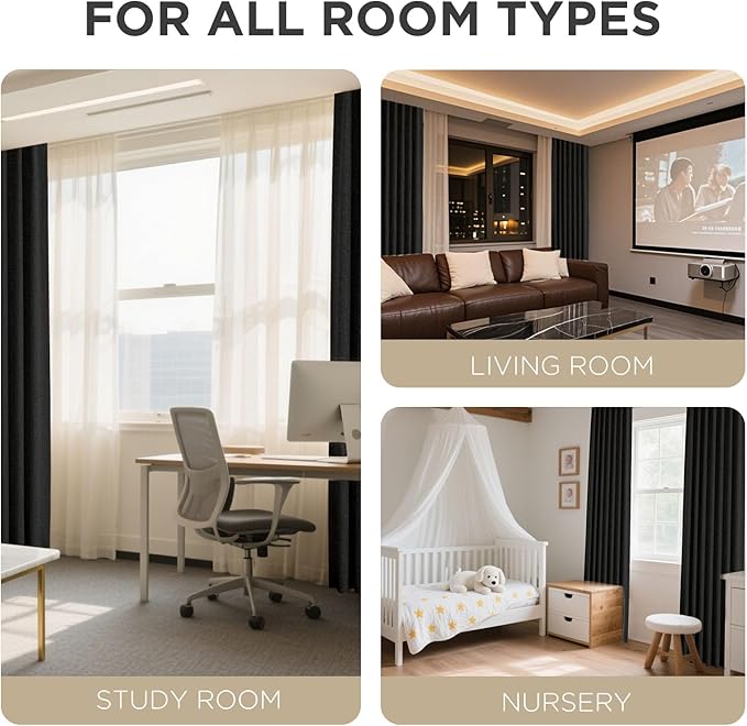 Joydeco Blackout Curtains for Bedroom - 100% Light Blocking 2 Panels Set Black Drapes 37" W x 84" L, Thermal Insulated Room Darkening Curtains, Linen Textured for Living Room, Rod Pocket & Back Tabs
