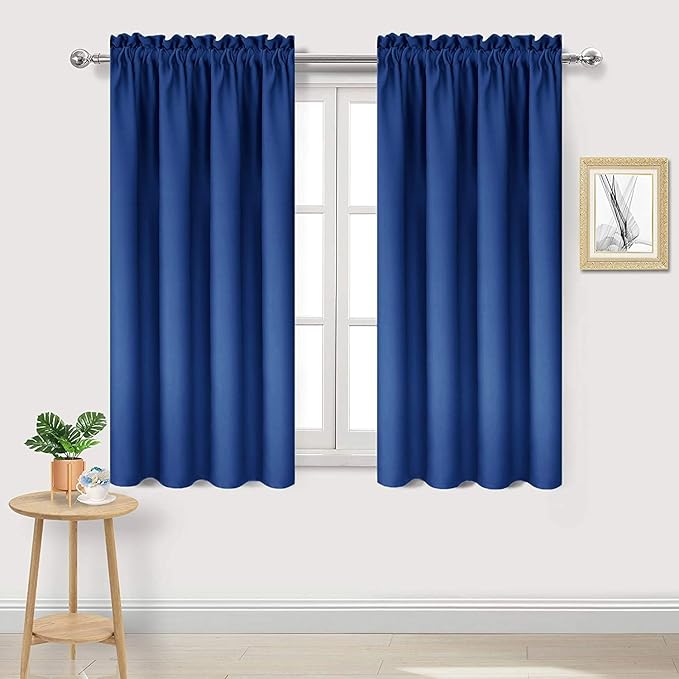 DWCN Blackout Curtains Room Darkening Thermal Insulated Bedroom Curtains Window Curtain Panels, 42 x 45 inches Long, Set of 2 Classic Blue Rod Pocket Drapes