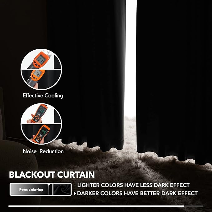 Deconovo Blackout Curtains, Thermal Insulated, W52 x L108 2 Panels, Back Tab, Machine Washable, Room-Darkening Drapes for Bedroom/Living Room Black