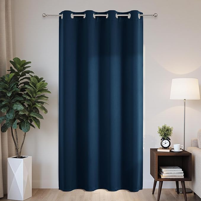 Joydeco Blackout Patio Sliding Door Curtains 84 Inches Long, Grommet Privacy Room Divider Curtains, Extra Wide Thermal Blackout Drapes for Bedroom Living Room (Navy Blue, 60Wx84L, 1 Panel)