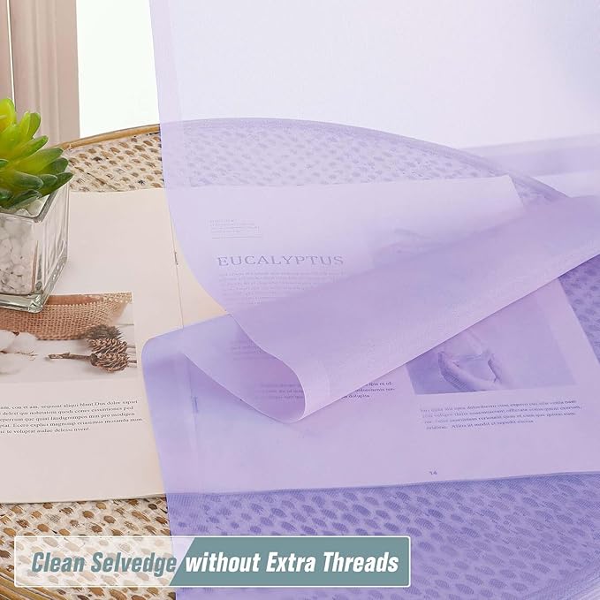 Window Sheer Curtains 54 inch Length, Soft Airy Light Filtering Sheer Curtain 2 Panels Set, Dual Rod Pocket Gauze Drapes for Living Room Bedroom, Lavender, 2x42Wx54L Inches