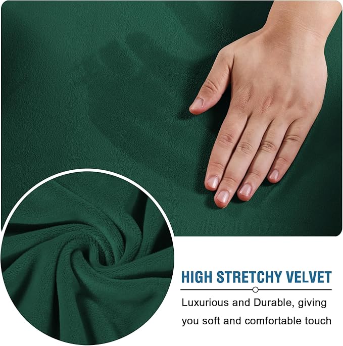 H.VERSAILTEX Real Velvet Plush 3 Piece Stretch Sofa Covers Couch Covers for 2 Cushion Couch Loveseat Covers Width Up to 72 Inch Feature Thick Soft Stay in Place (Medium Sofa, Vintage Green)