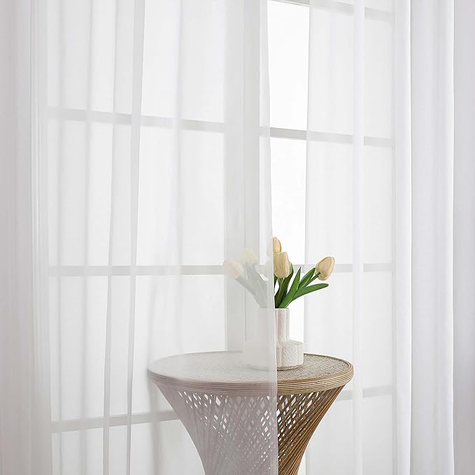 OVZME White Sheer Curtains 120 Inches Long 2 Panels Set, 59 Inch Extra Wide Soft Airy Lightweight Sheer White Curtains for Living Room, Farmhouse Voile Filmy Rod Pocket Drapes, 59Wx120L Inches