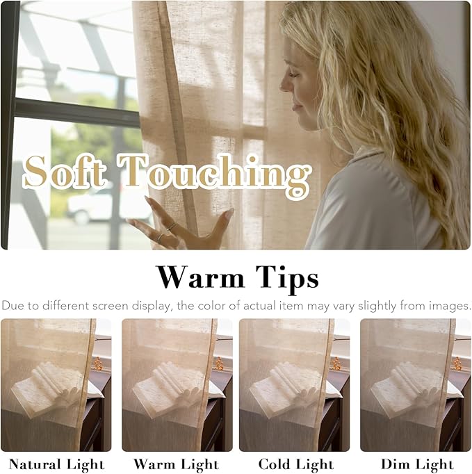 Window Treatments Linen Curtain Panels Open Weave - Natural Linen Blended Sheer Curtains with Nickel Grommet for Living Room, Privacy Assured (Taffy, 52"W x 72"L, Set of 2)