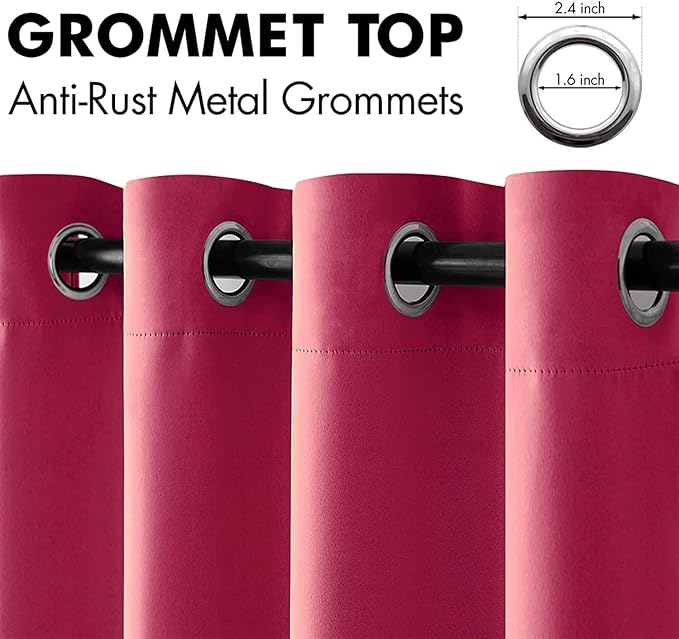 MIULEE Blackout Room Darkening Curtains Thermal Insulated Drapes Solid Window Treatment Set Grommet Top Light Blocking Curtain for Living Room/Bedroom 2 Panels 42 x 63 inch Hot Pink