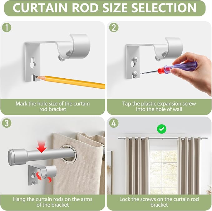 5/8” Diameter Curtain Rods 30-90 Inch, for 30-84 Inch Windows, Adjustable Splicing Silver Curtain Rods for Windows with Brackets, Window Rod Long Small Curtains Rod