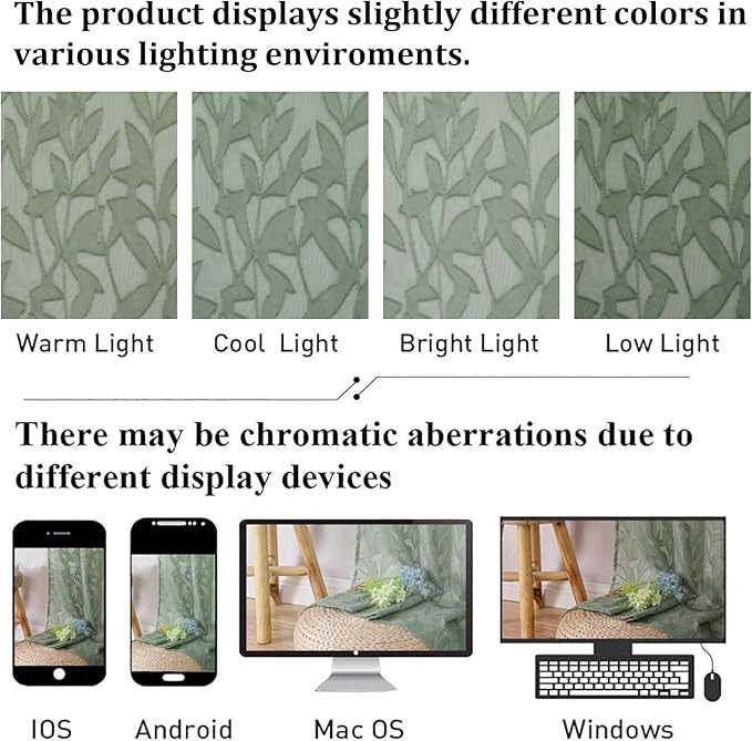 Lecloud Leia Living Room Sheer Curtains 84 Inches Long 2 Panels, Sage Green Leaves Jacquard Clip Voile Curtains with Dual Rod Pocket, Farmhouse Gauzy Curtain Drapes for Bedroom French Door, 38x84 Inch